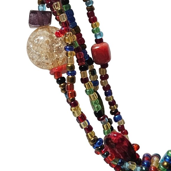 Handmade Abstract Glass Pendant Necklace Boho Colorful Seed Beaded Jewelry Women - Picture 3 of 11